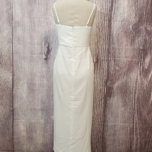 Lulus Elegant White Spaghetti Strap Dress With Slit Sz L - Picture 5 of 12